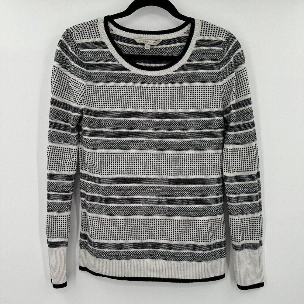 41‎ Hawthorn Women's Sweater  Black White Striped Knit Crewneck Size Medium